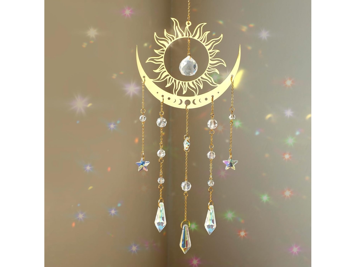 Sino de Vento Apanhador de Sol com Grandes Prismas e Lua para Decoração Janelas BRILVIBERA