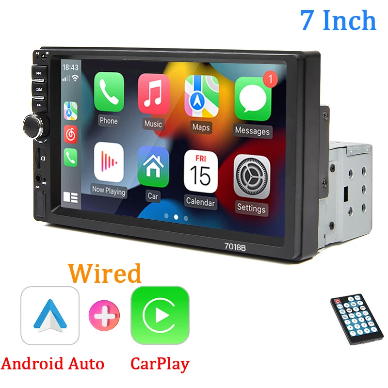 Rádio Automotivo 1 Din De 7 Polegadas Com Carplay, Android Auto, Tela Sensível Ao Toque, Fm, Aux, Bt, Tf E D-cp.