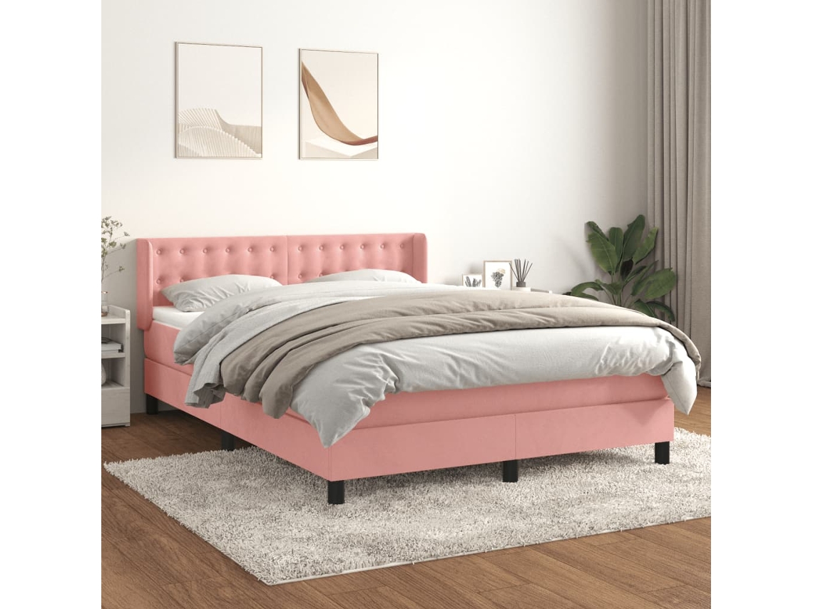 Vidaxl Cama Com Molas/colchão 140x190 Cm Veludo Rosa