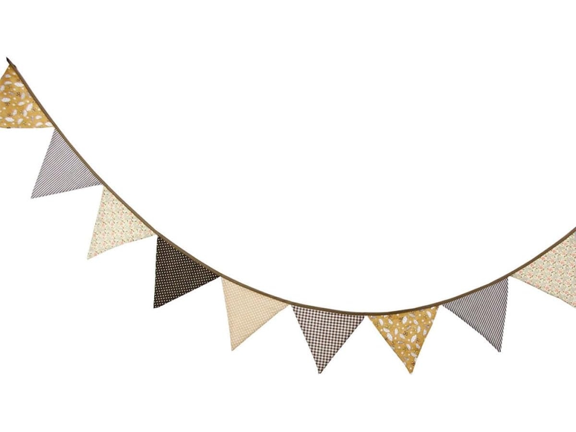 Bandeirolas Criativas de Algodão com Bandeiras Triangulares na Cor Café. Ao Desgaste e para Decoração de Festas, CHABERLU