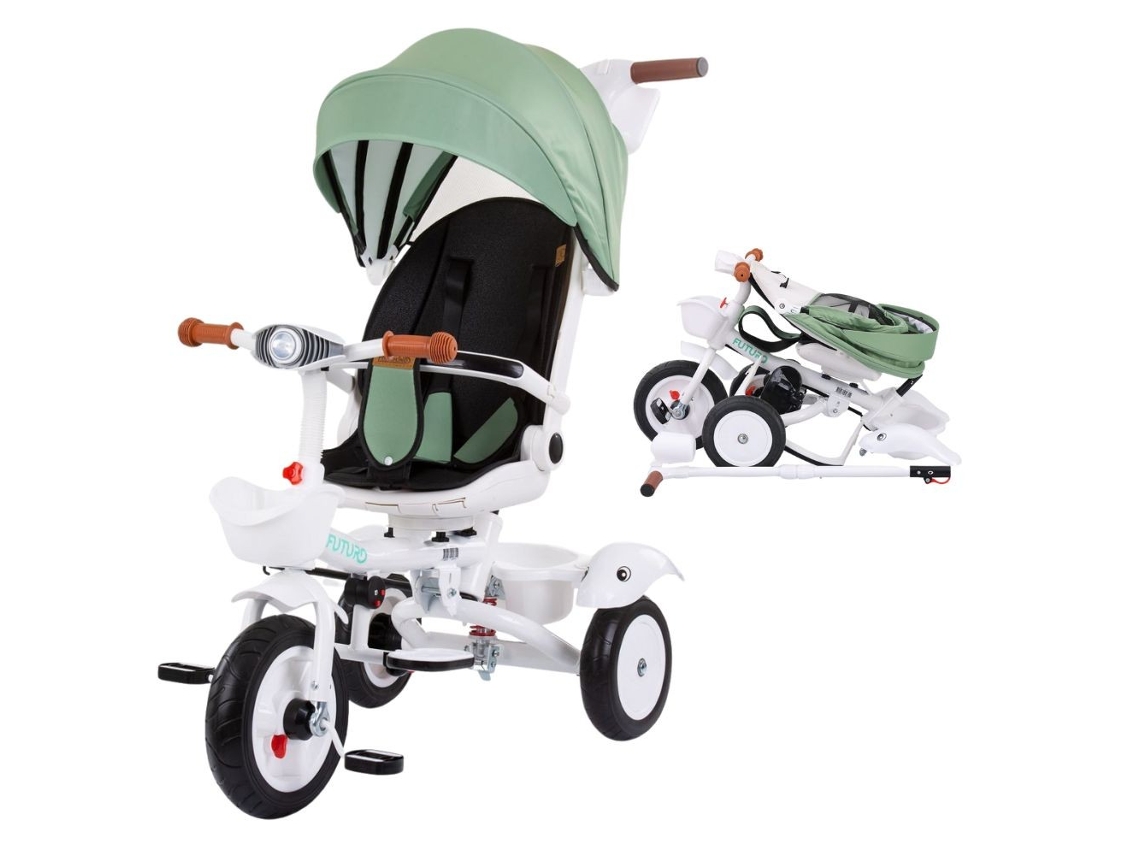 Triciclo Dobrável Com Assento Giratório De 360° E Capota Futuro De Chipolino - Green