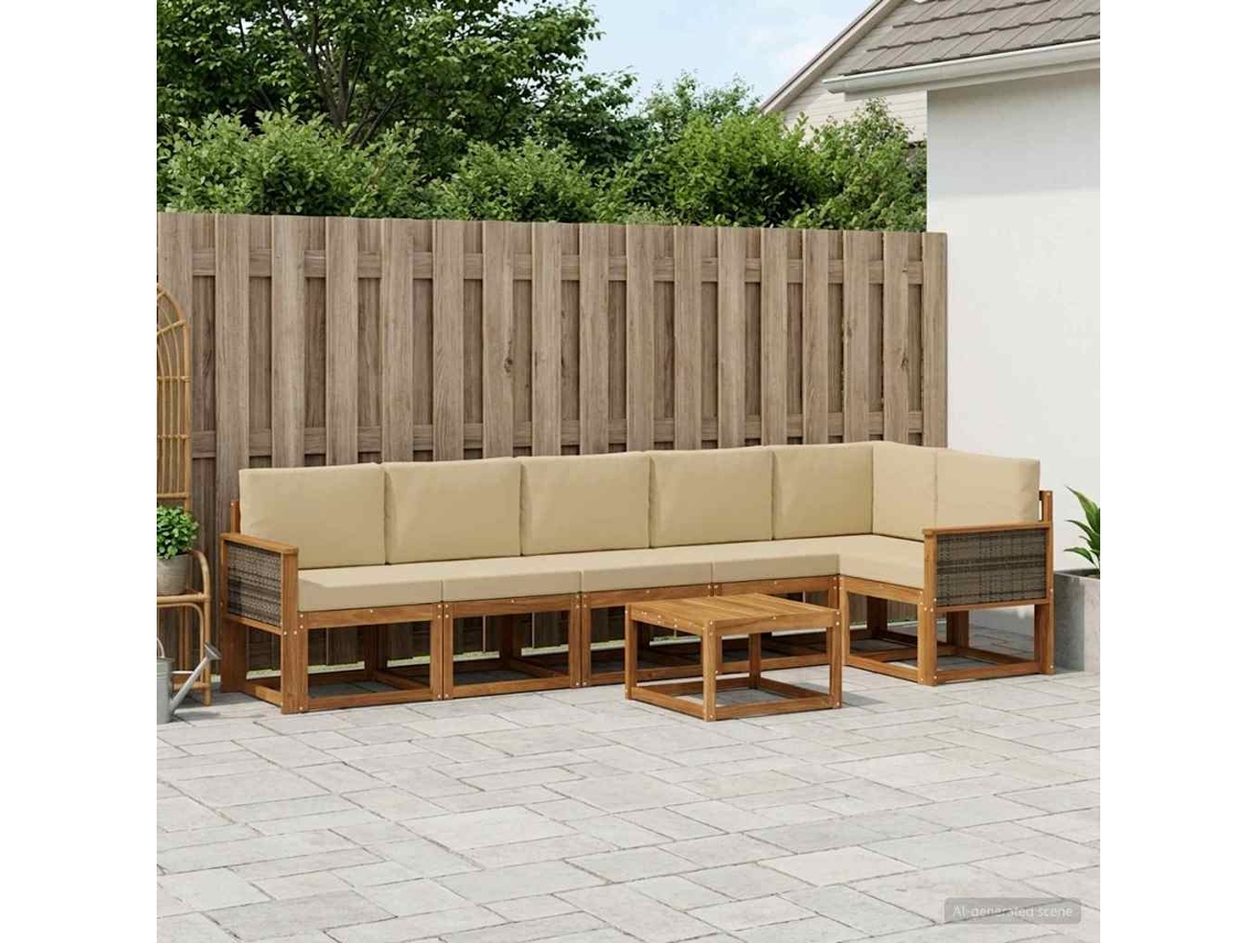 Vidaxl Conjunto De Sofás Para Exterior 7 Unid. Natural E Bege