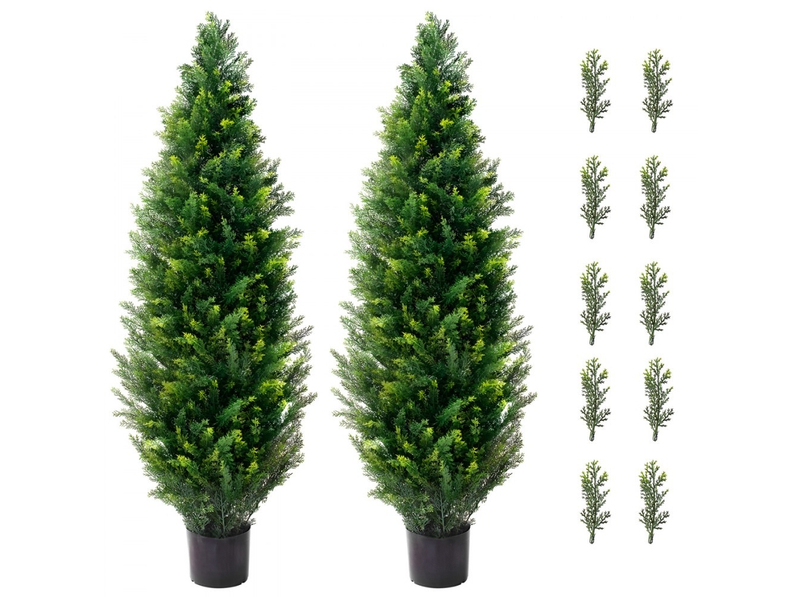 Conjunto De 2 Árvores Cedro Artificial 122cm Com Vaso Para Decoração Tekmaquinas