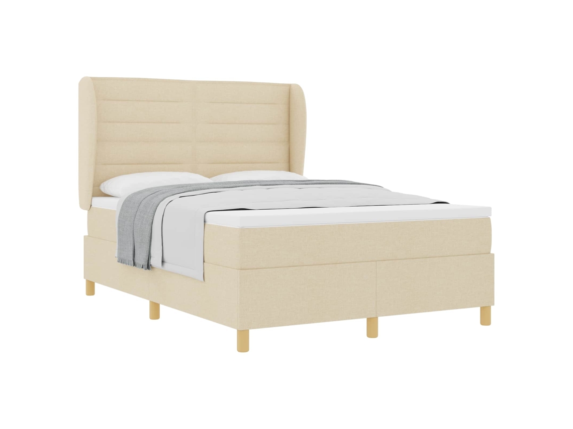 Maison Exclusive - Cama Box Com Colchão Com Cabeceira Creme 190 X 140 Cm Tecido