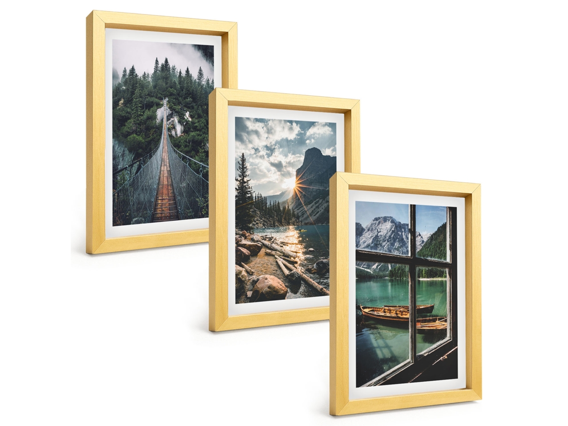 Composição De Quadrosponte, Floresta, Lago, Barcos, Montanhas Moldura Dourada Imagens Para Um Quarto Infantil Espelharte (3 Peças 20x30 Cm)