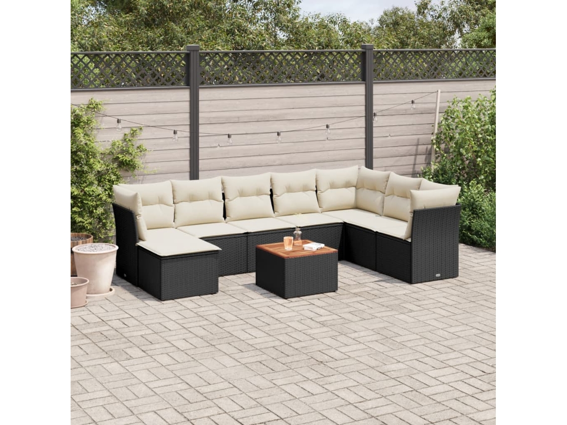 Vidaxl 9 Pcs Conjunto De Sofás P/ Jardim C/ Almofadões Vime Pe Preto