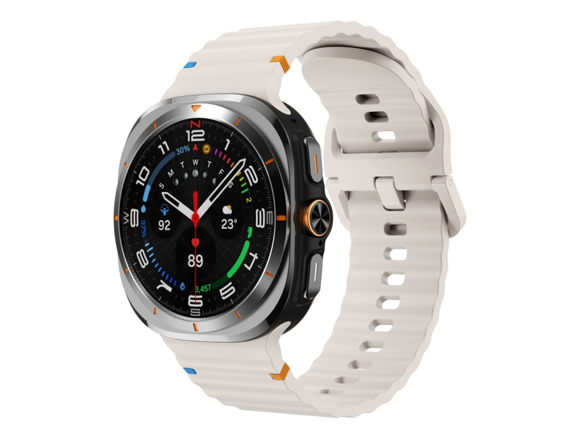 Bracelete Para Samsung Galaxy Watch Ultra - Silicone Com Grãos Ondeado Costurado (47mm) - Starlight