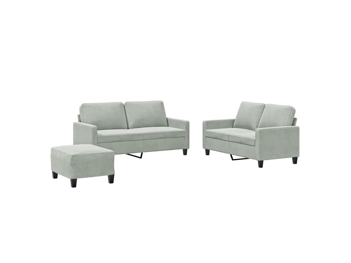 Conjunto de 3 Sofás com Almofadões Veludo Cinzento Claro MAISON EXCLUSIVE