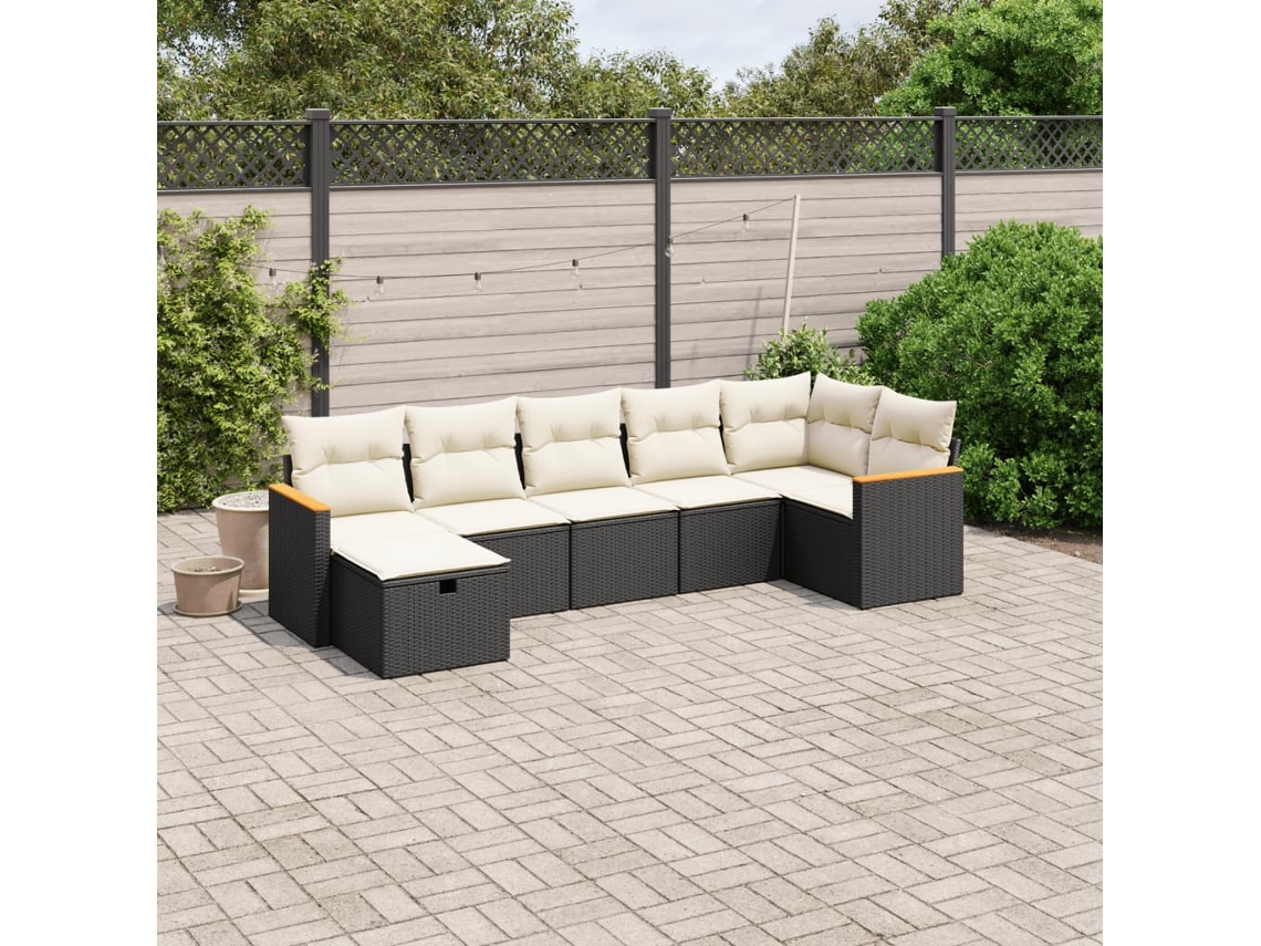 Vidaxl 7 Pcs Conjunto De Sofás P/ Jardim C/ Almofadões Vime Pe Preto