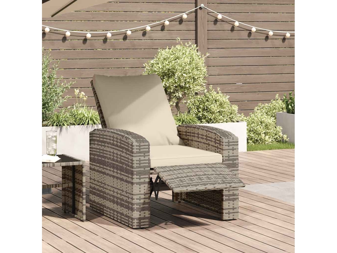 Vidaxl Cadeira Jardim Reclinável C/ Almofadões Vime Pe Castanho-claro
