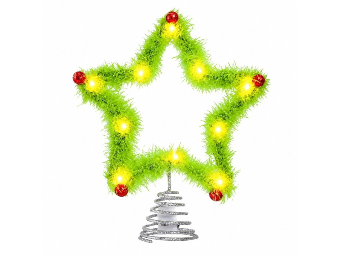 Estrela De Topo De Árvore De Natal Iluminada, Pp, 9,65 Polegadas, Operada Por Bateria, Decoração Interna E Externa, Verde