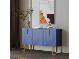 Buffet Três Portas Azul-marinho Design Em U, Punhos Metálicos E Base, Prateleiras Ajustáveis Para Cozinha E Sala De Jantar