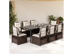 Vidaxl 9 Pcs Conjunto Jantar P/ Jardim C/ Almofadões Vime Pe Castanho
