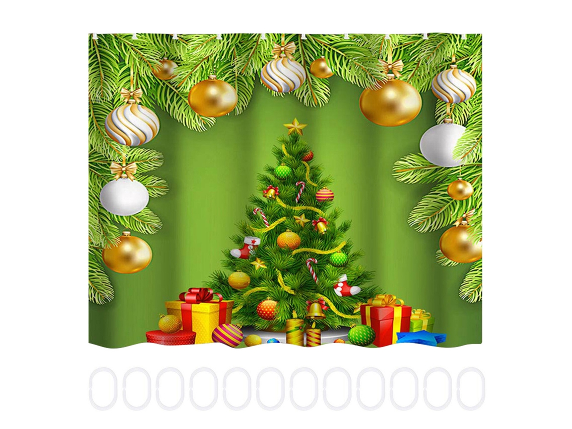 Cortina De Duche Temática àrvore De Natal Impermeável Decorativa