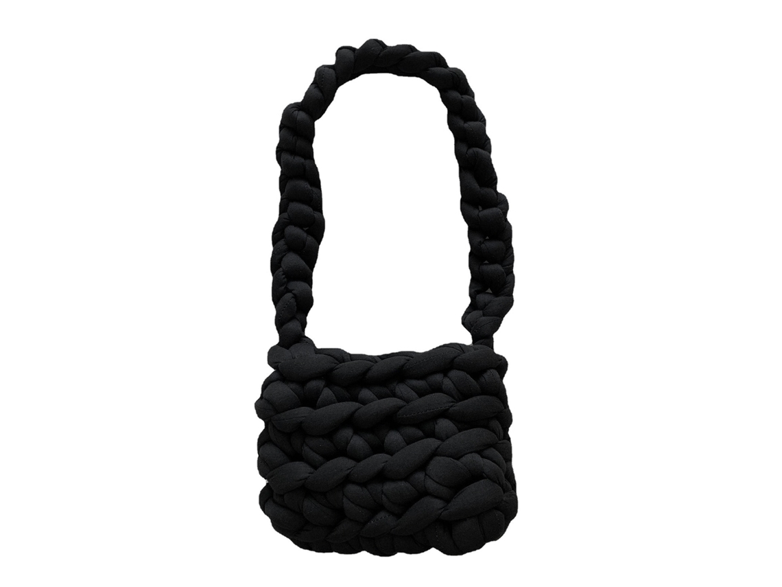 Bolsa Tote de Lã Tecida À Mão Exquisita para Vida Diária Preta Materiais Premium