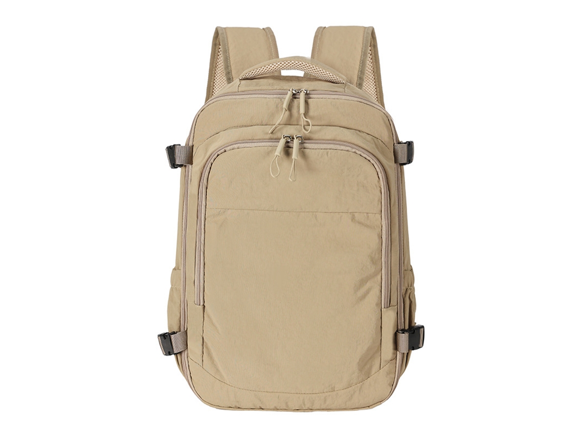 Mochila (cáqui), grande capacidade, ideal para viagens curtas, multifuncional.