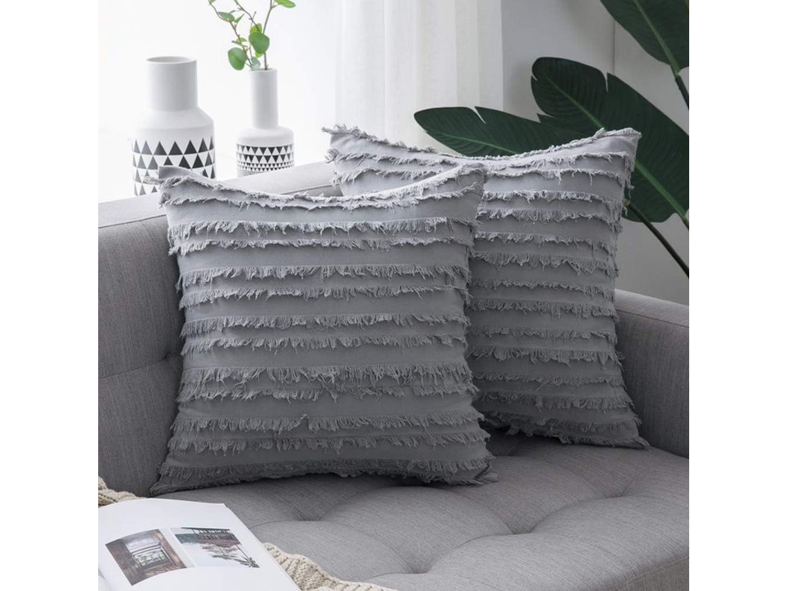 2026 2 Capas de Travesseiro Decorativas Boho de Linho Estampado em Jacquard para Sofá, Sala e Dormitório 18x18 Polegadas Cinza Claro