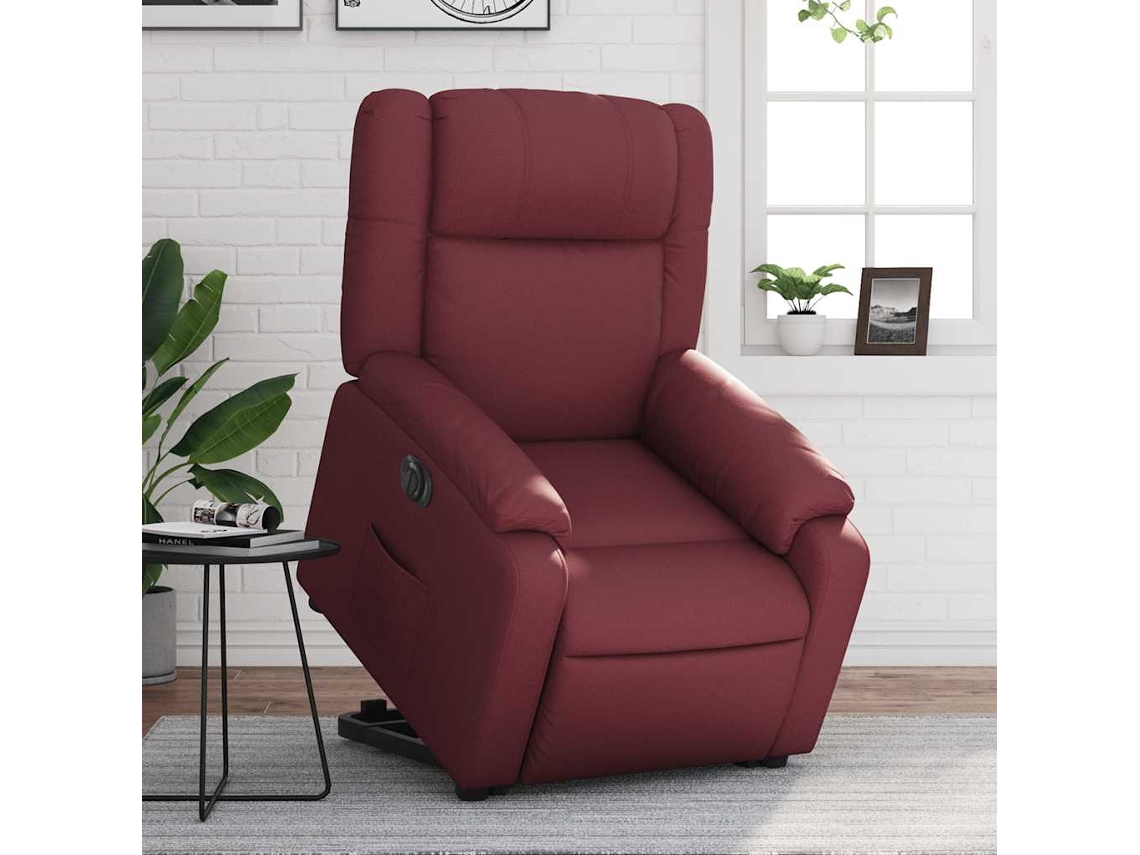 Vidaxl Poltrona Reclin. Elevatória Elétrica Couro Artif Vermelho-tinto