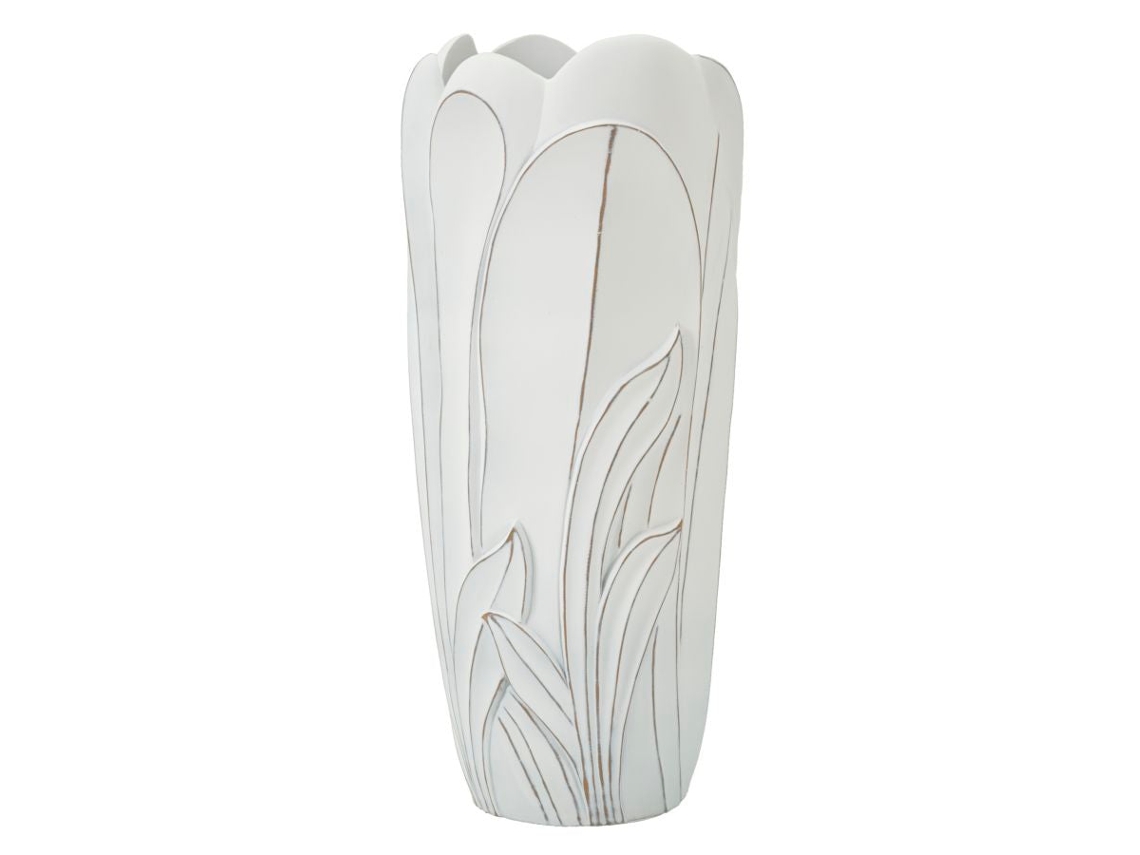 Vaso Gardy De 69 Cm Em Poliresina - Vaso Decorativo Sinuoso Branco Com Decorações Em Relevo Para Uso Interno E Externo.