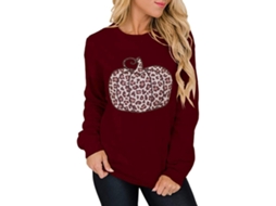 Laxiscreed Suéter Feminino Halloween Laranja Com Estampa De Leopardo E Abóbora, Manga Longa Tamanho L