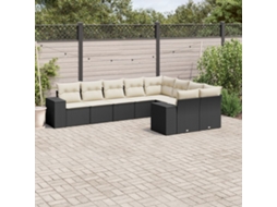 9 Pcs Conjunto De Sofás P/ Jardim C/ Almofadões Vime Pe Preto Dkd Home Decor