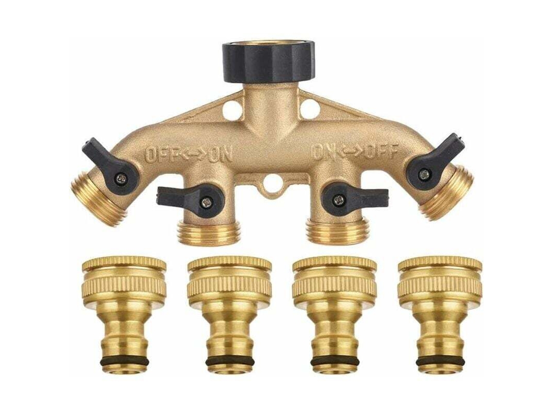 Lauwexe – Distribuidor De Mangueira De 4 Vias – Fluxo Total 3/4" – Latão Maciço – Controle De Fluxo Ajustável Em 4 Posições