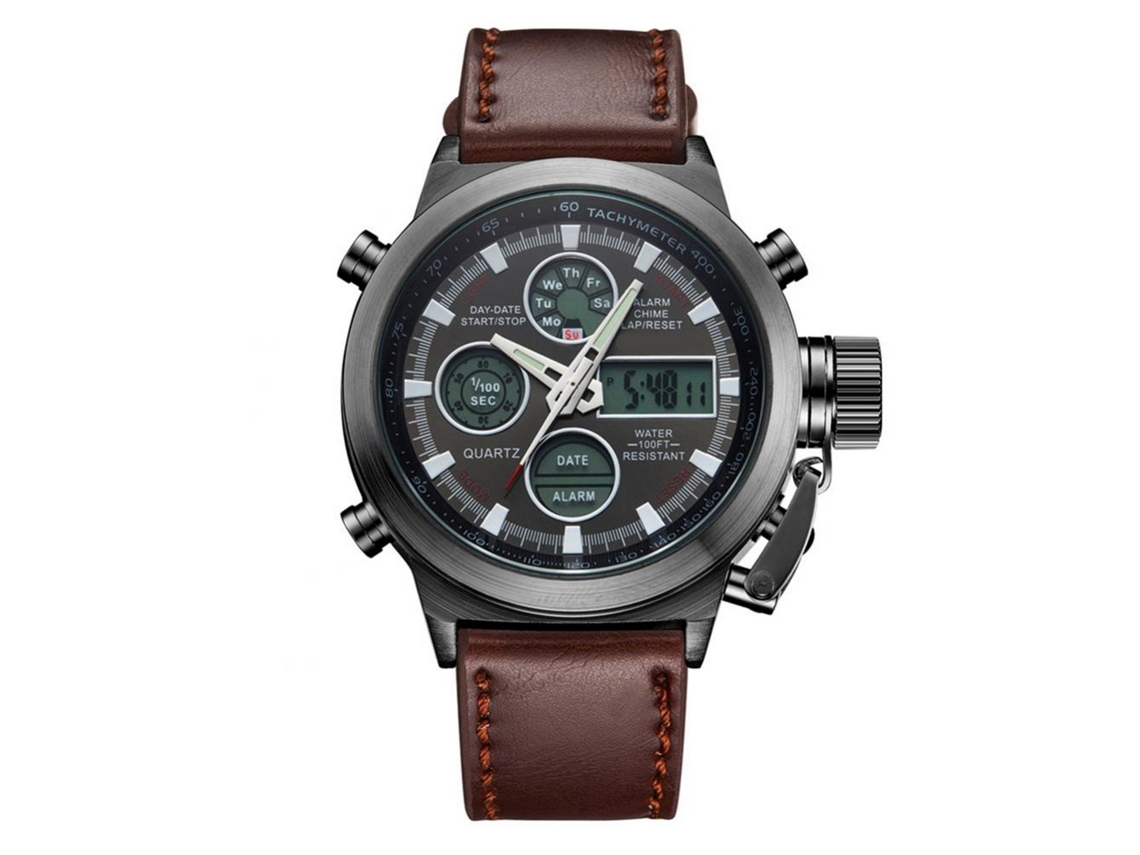 Relógio de pulso masculino Biden Trendy com movimento de quartzo duplo e design à prova d'água.
