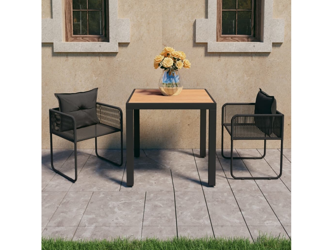 Vidaxl 3 Pcs Conjunto De Jantar P/ Jardim Vime De Pvc Preto E Castanho