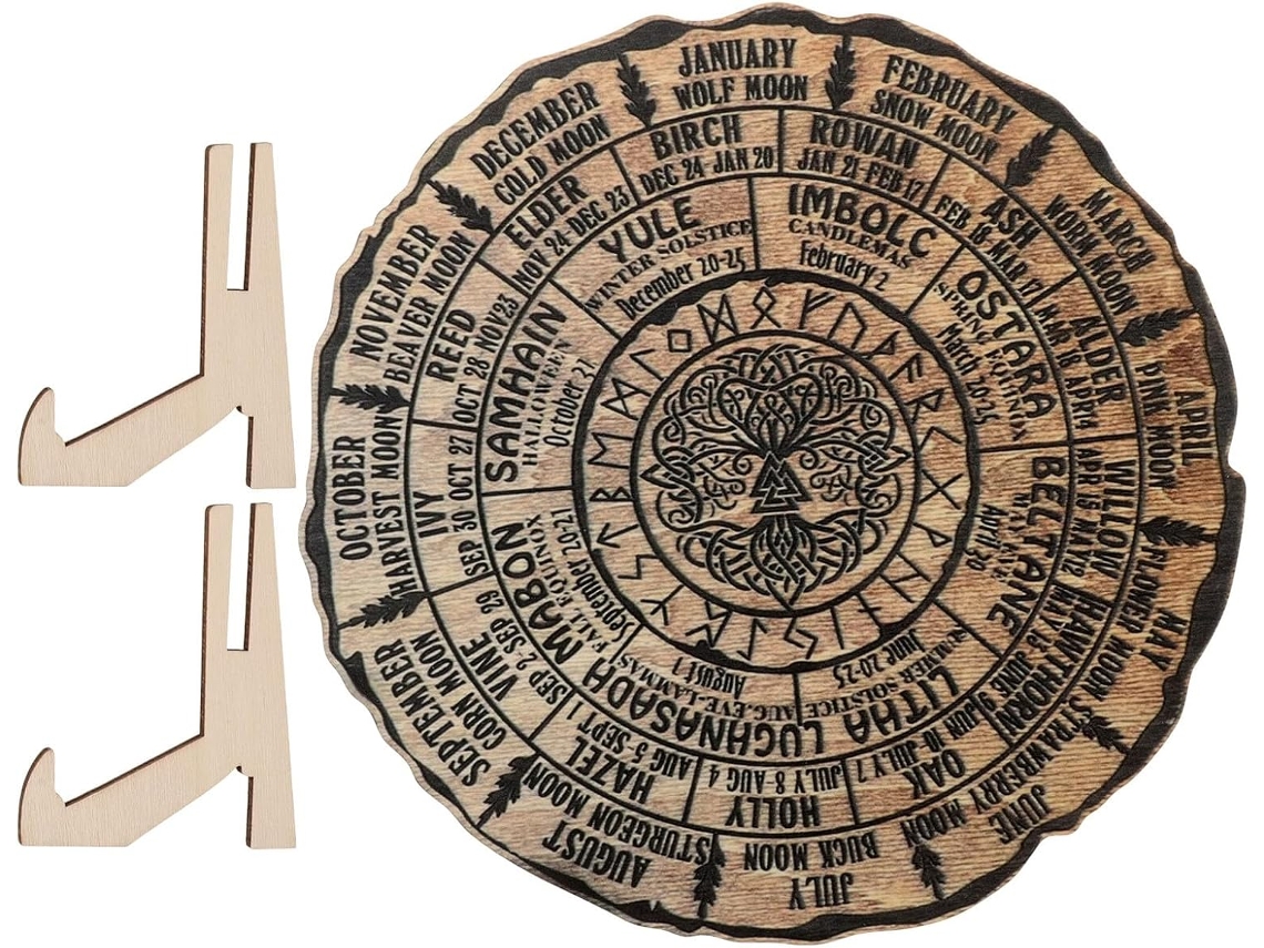 Calendário Anual Decorativo Em Madeira Natural, Ornamento Artesanal Para Escritório E Casa Gokoco