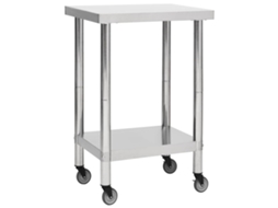 Vidaxl Mesa De Trabalho De Cozinha Com Rodas Aço Inoxidável 60x60x85