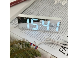 Despertador digital LED Baok-reloj, espelho inteligente, silencioso, para estudantes, de mesa, com cabo de carregamento, caixa branca (pilhas não incluídas)