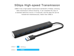 Hub Mali Usb 3.0/2.0 com 7 Portas, Splitter, Transmissão de Dados, 5gbps, Carregamento Seguro