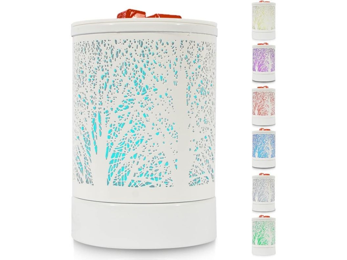 Lâmpada Aquecedora De Cera Aromática Com Led De 7 Cores Mudar Padrão De Árvore Metal Branco