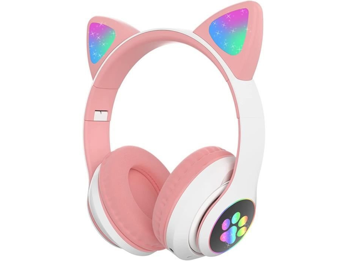 Fones de Ouvido para Crianças Fones de Ouvido Bluetooth Dobráveis para Gatos com Led Piscando e Sem Fio Rosa Z1138