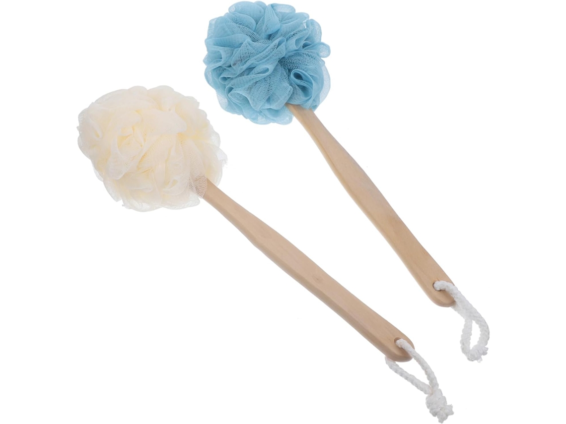 Escova De Banho Vicasky Com Cabo Longo E 2-flores Madeira Para Massagem Limpeza, Prática Para Áreas De Difícil Acesso