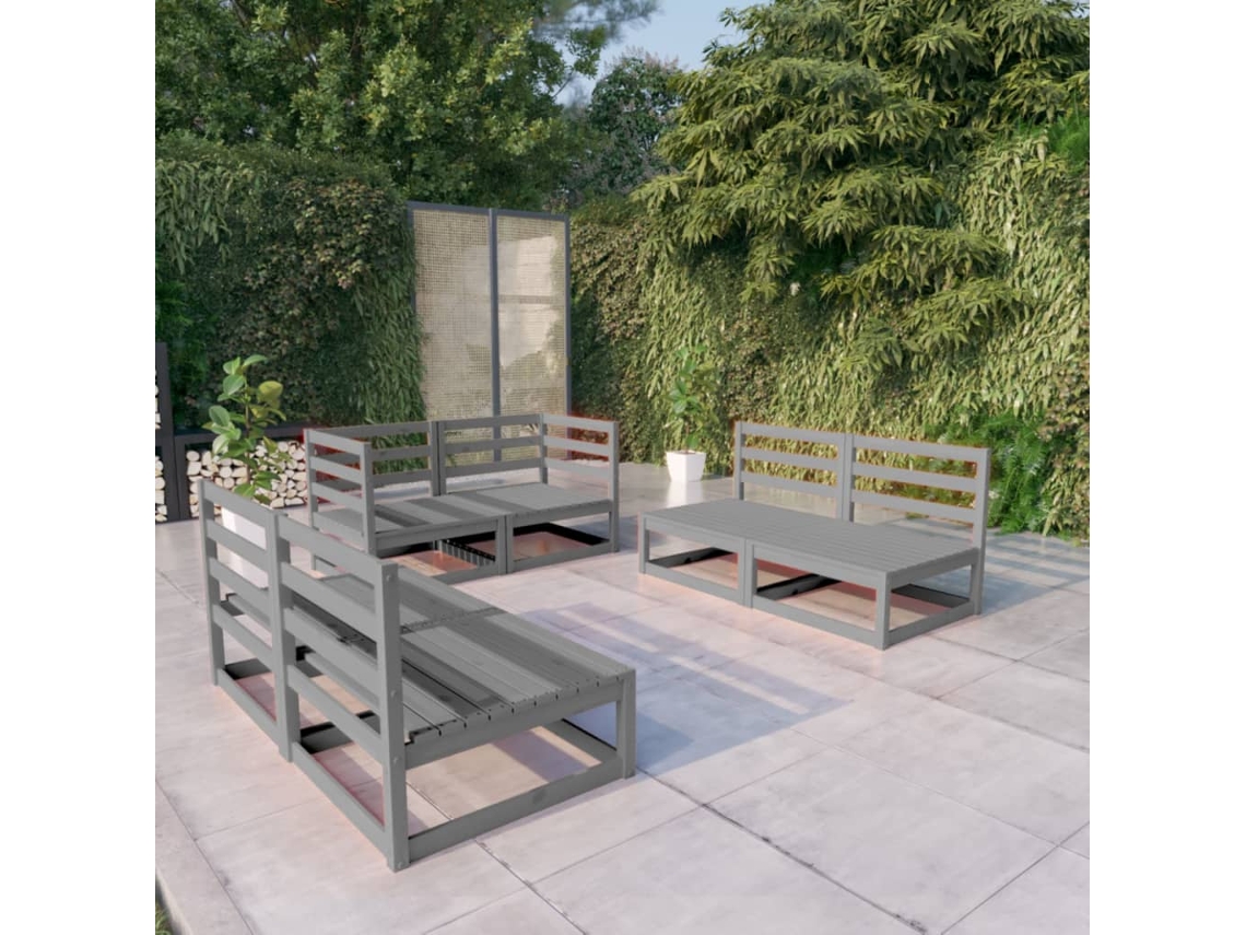 Vidaxl 6 Pcs Conjunto Lounge de Jardim Pinho Maciço Cinzento