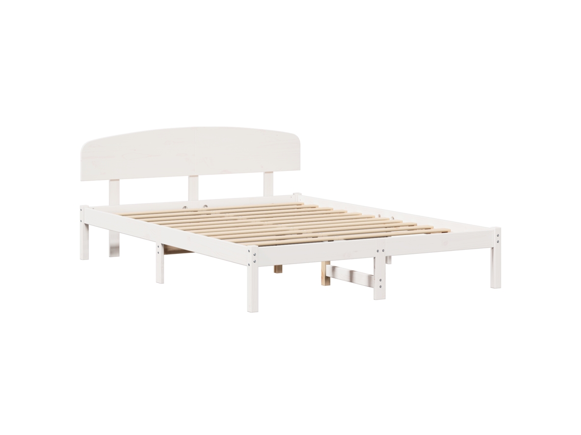 Conjunto 1 Estrutura De Cama Moderna Vidaxl Branco Madeira De Pinho Maciça (140 X 200 Cm)