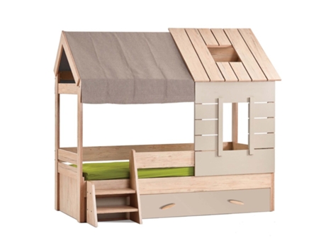 Cama de Criança Casinha Gaveta em Aglomerado Cinzento 90X200Cm MUEMUE