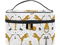 Nécessaire de Maquiagem com estampa caveira leopardo organizadora cosméticos tecido zíper viagens