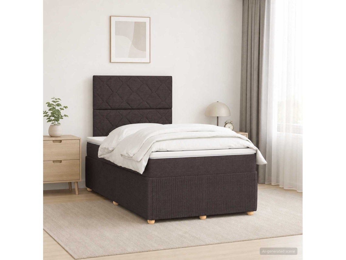Vidaxl Cama Box Com Led E Colchão Marrom Escuro 120 X 200 Cm Tecido
