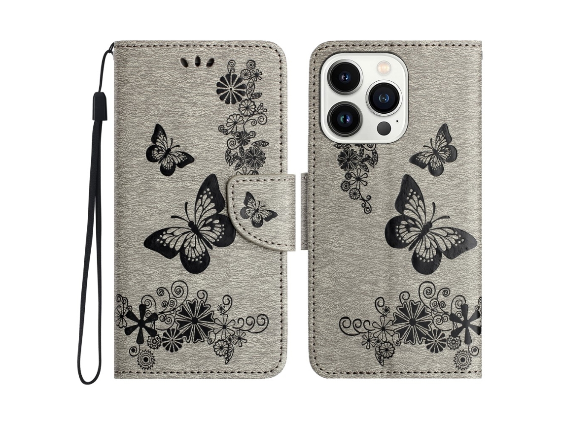 Capa Em Couro Pu, Para Iphone 16 Pro Max Cinzento