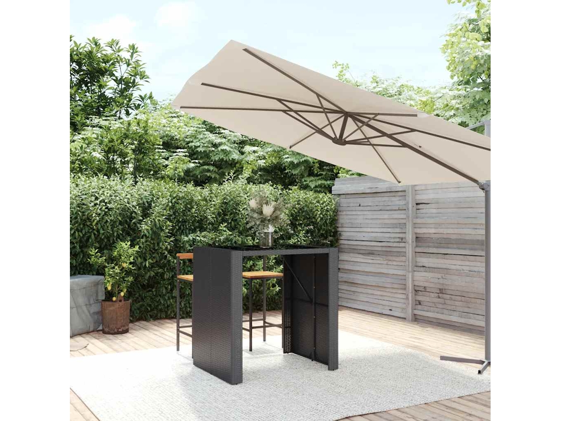Vidaxl Mesa De Bar Com Tampo De Vidro 105x80x110 Cm Vime Pe Preto