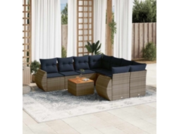 Vidaxl Conjunto De Sofá De Jardim De 9 Peças Com Almofadas Em Rattan Sintético Cinza