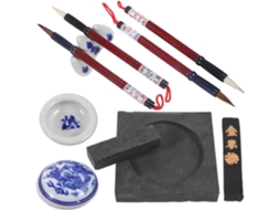 Pacote com 1 Conjunto Completo de Caligrafia Chinesa Amosfun Pincéis Leves, Tinteiro Quadrado e Bastão Tinta,