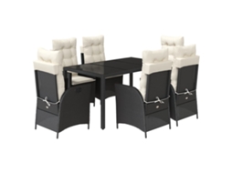 Conjunto de 7 Jantar para Jardim com Almofadões Vime Pe Preto MAISON EXCLUSIVE