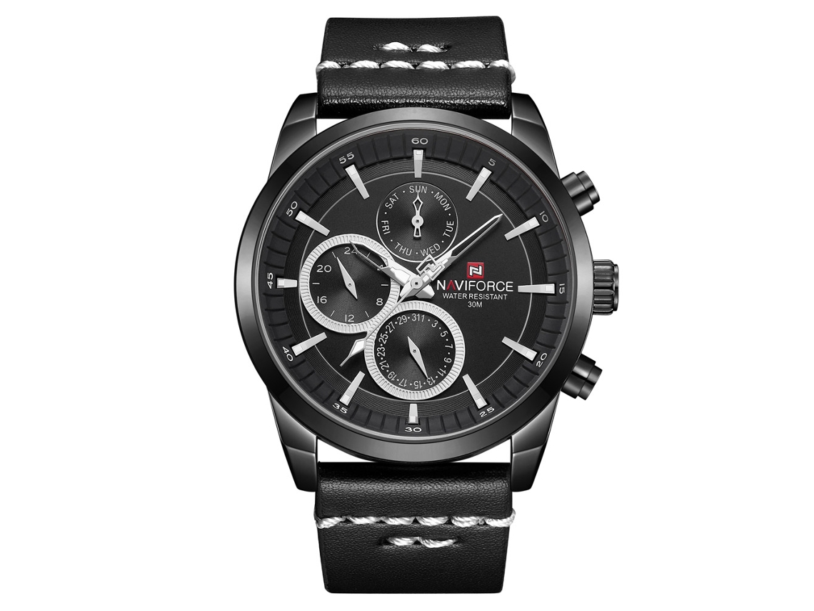 Relógio de Pulso Masculino Naviforce Resistente À Água de 30m com Pulseira Pu e Movimento Duplo