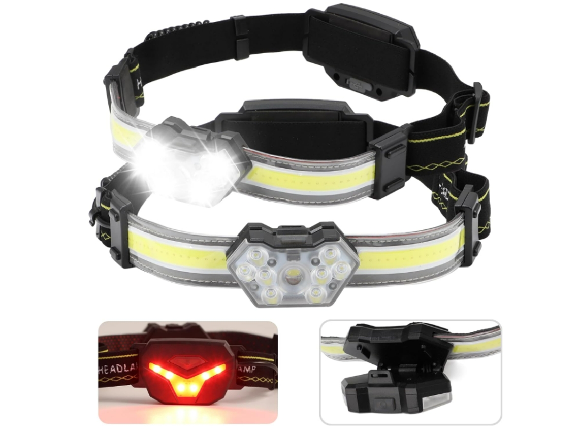 Faróis Led Vestíveis de 2 Pacotes Feixe Largo de 600 Lúmens e 270 Luz Traseira Vermelha Led Recarregável À Prova D'água Preto HALINUIA