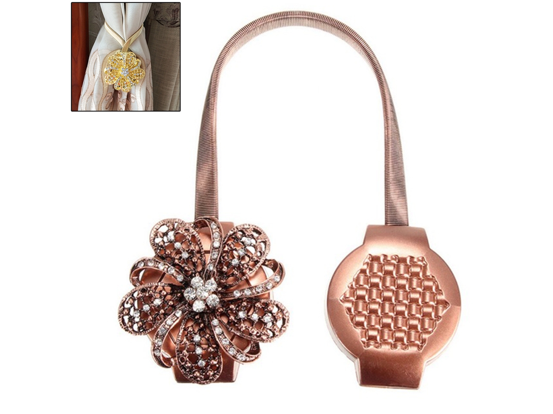 Prendedor de cortina magnético com flor decorativa, ajustável, sem furos, 33cm