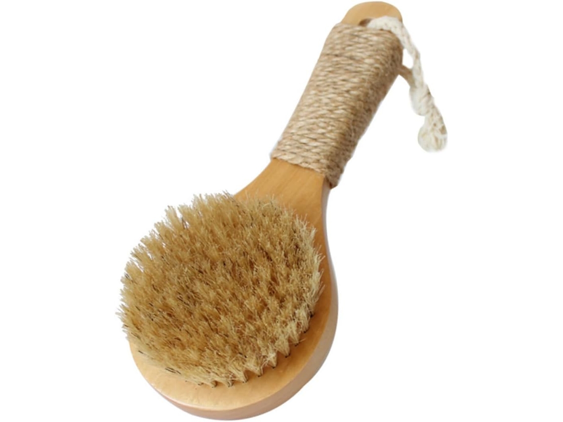 Escova De Banho Soimiss Em Madeira Natural Com Cerdas Javali 20cm, Antiderrapante, Para Massagem E Limpeza Corporal, Cor