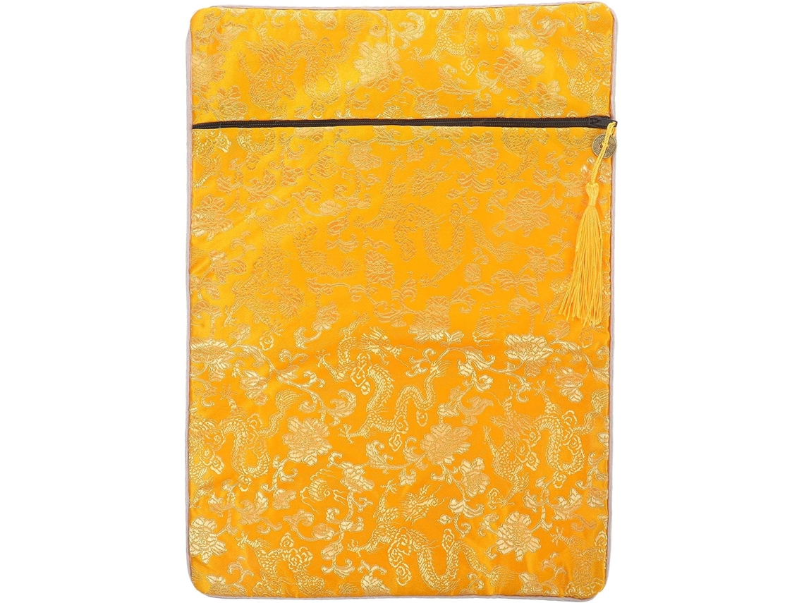 Bolsa para Bíblia Angoily em brocado claro 24x34 cm com zíper Duplo e estampa de dragão amarelo, organizador prático